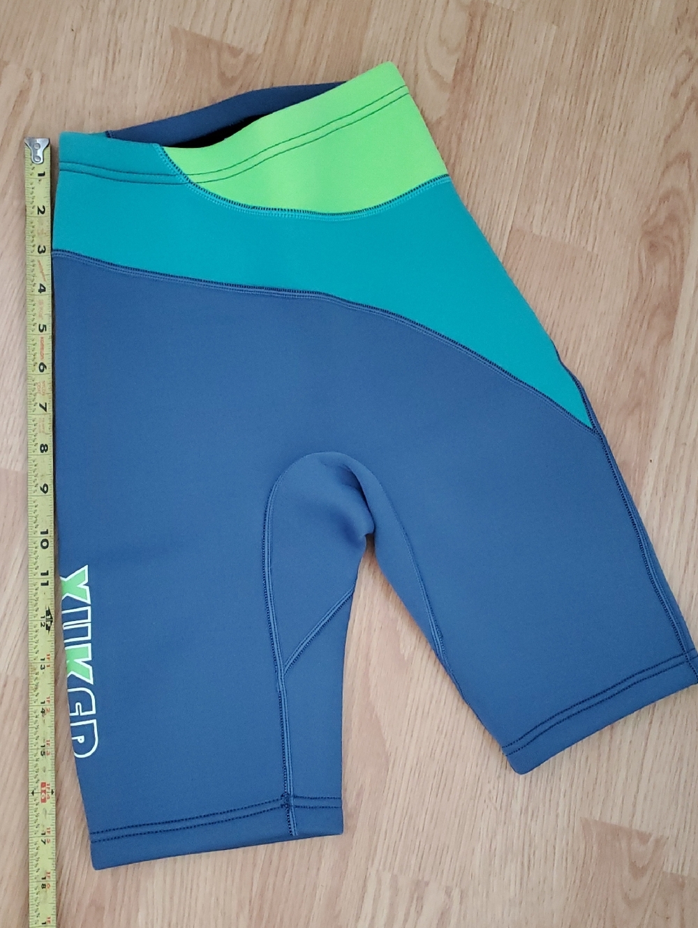 XUKER size XS Neoprene Swim Shorts - Blue with Teal & Lime Accents Scuba diving